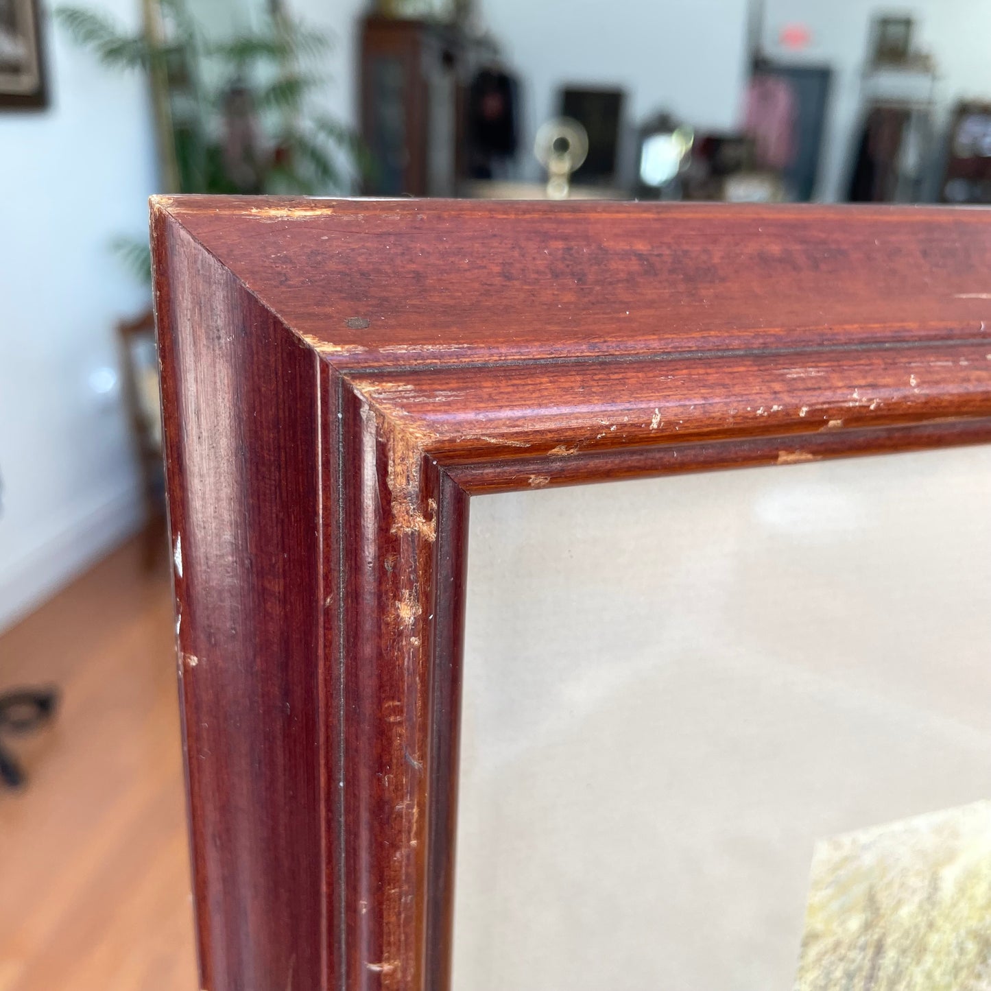 Pastel Still Life by Edith Austin – 1968 Signed, Framed Artwork of Greenery in Blue Vase