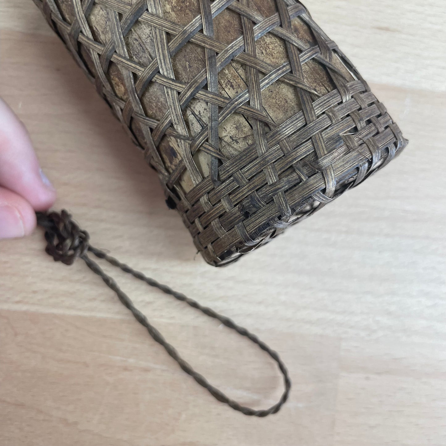 Rare 1920s–40s Japanese Ikebana Woven Bamboo Hanging Basket