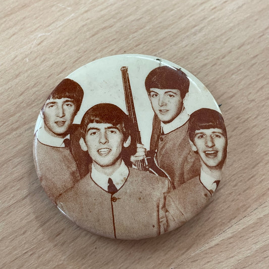1960s Beatles Memorabilia – Vintage Pinback Button with John, Paul, George & Ringo