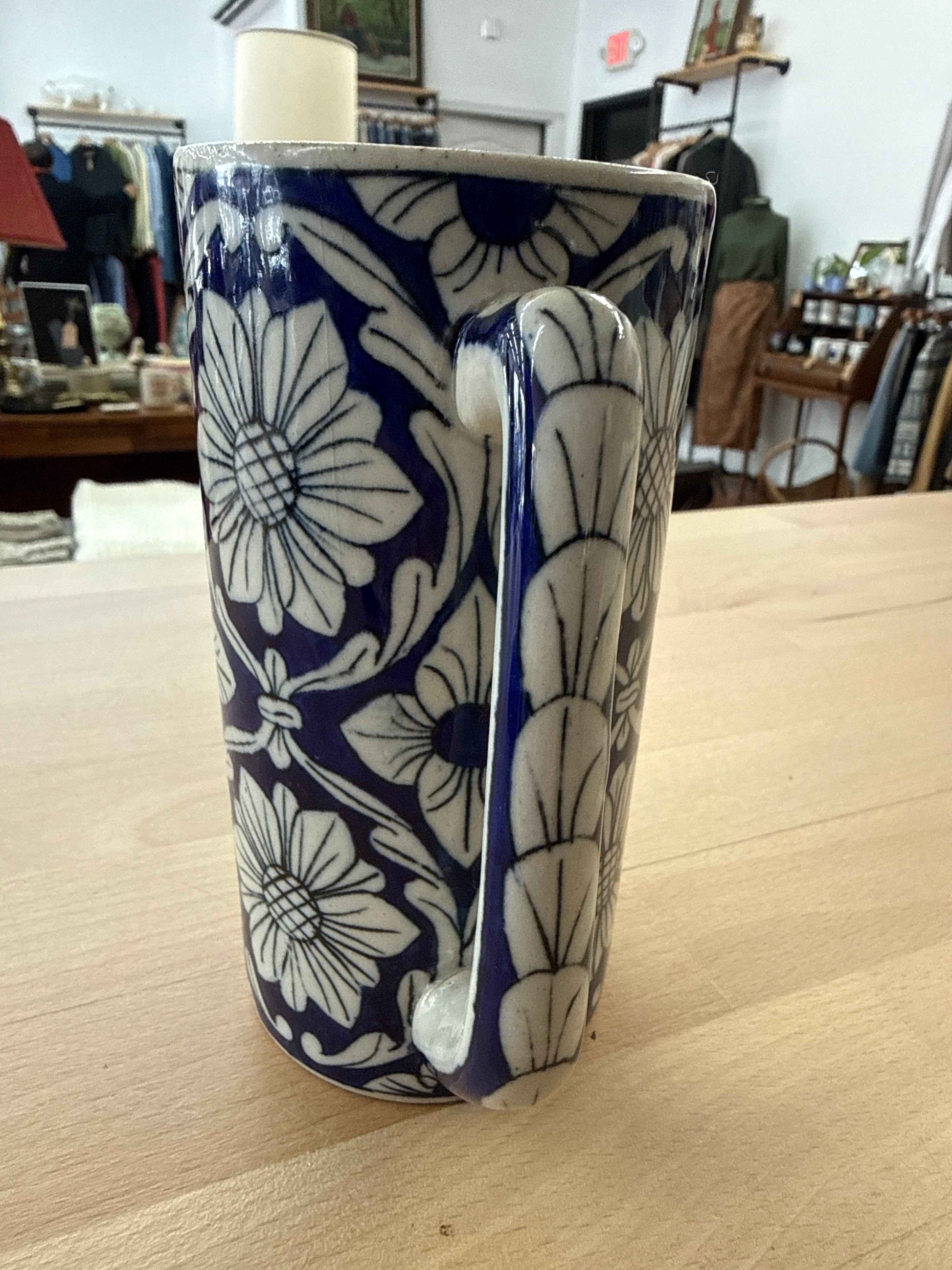 Handmade Tall Stoneware Mug — Hand-Painted Floral – photo 2 of 3