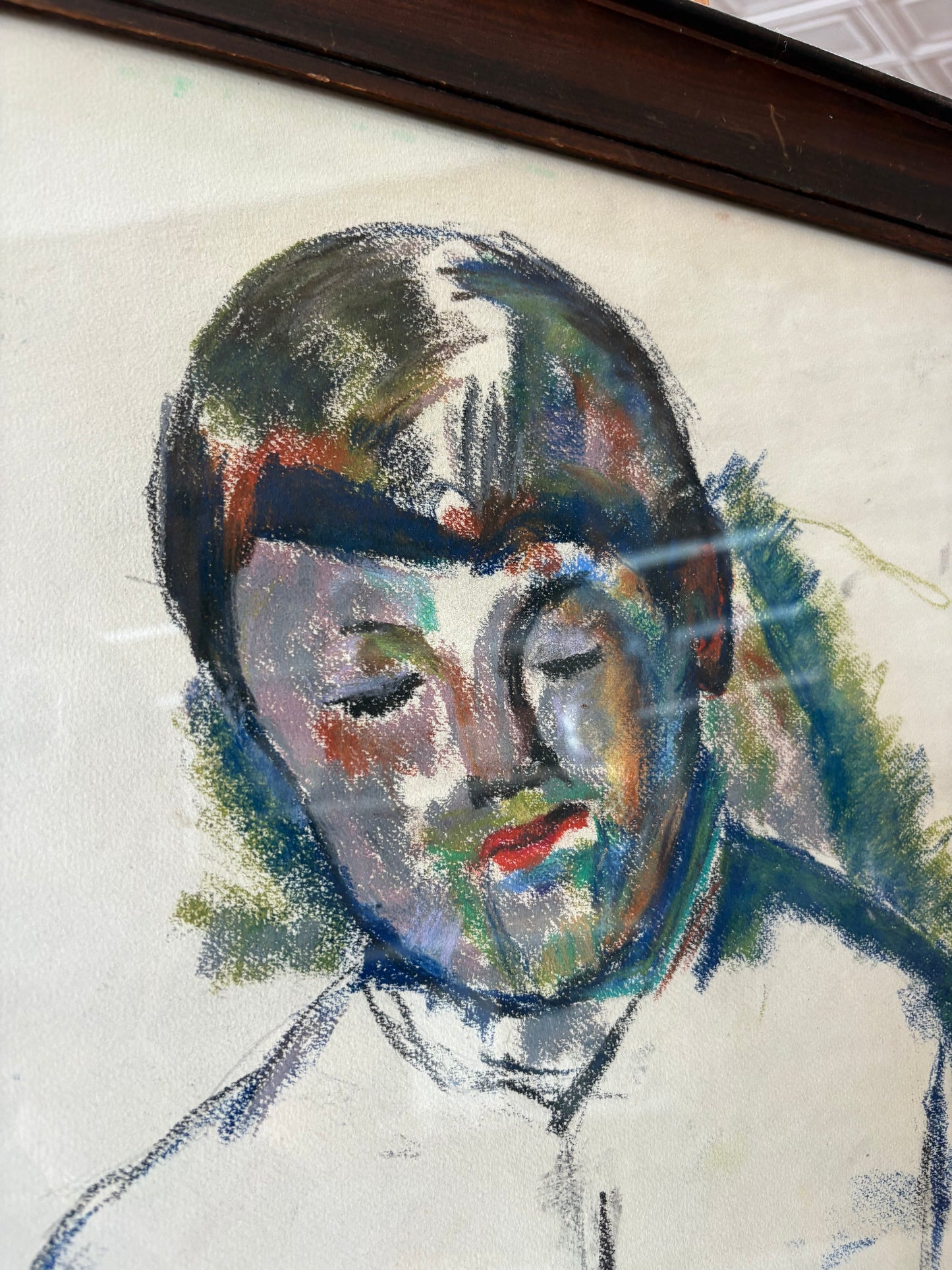 Lyn Fisher Pastel “Artist’s Son” – After Cézanne, Framed Portrait, 20.5″ × 16.5″