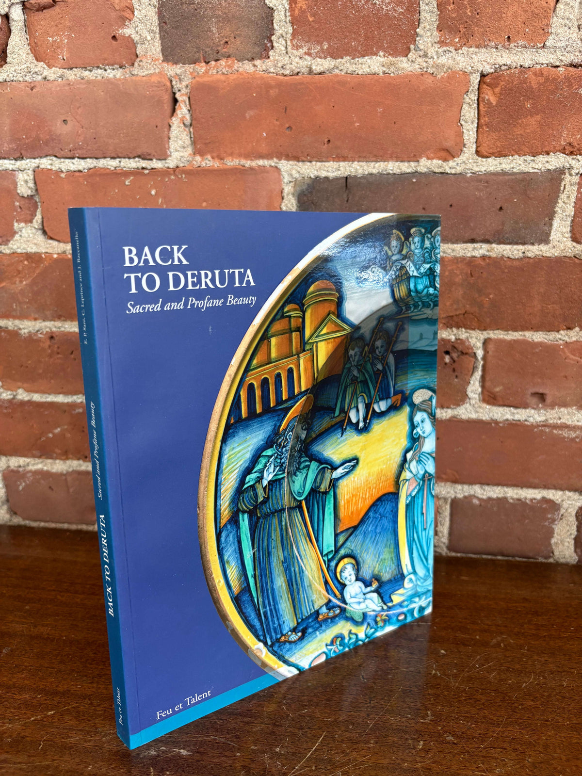 Back to Deruta book cover with blue and gold Deruta majolica