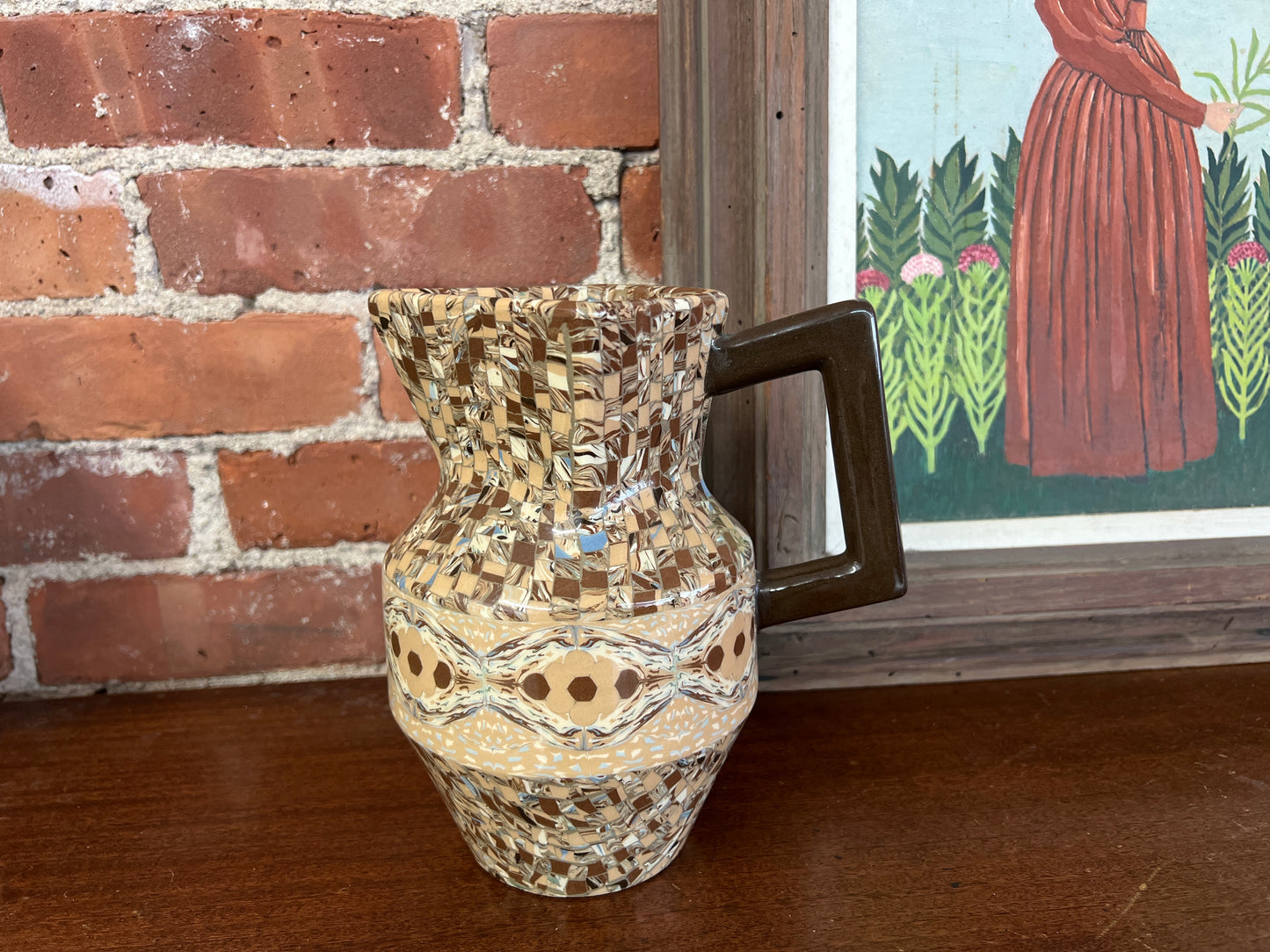 1930s Jean Gerbino Mosaic Pitcher – Vallauris France, Nerikomi Clay Art, 8″