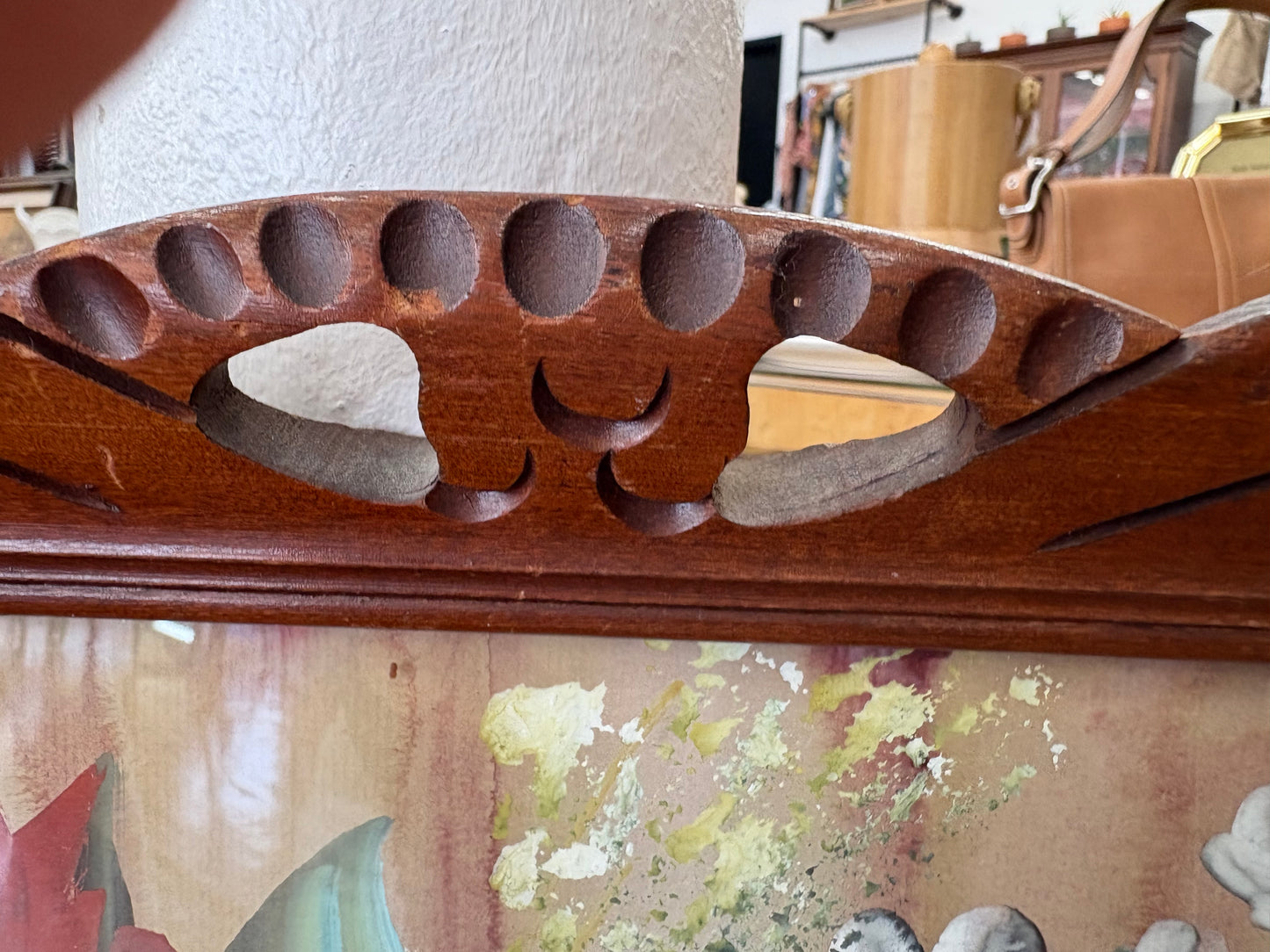 Oversized Floral Still-Life Painting – Hand-Painted, Carved Scalloped Frame 37″