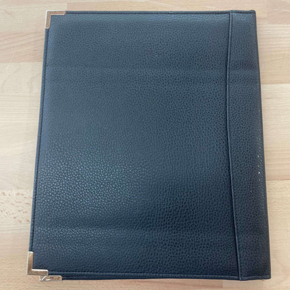 Black leather portfolio — front cover detail