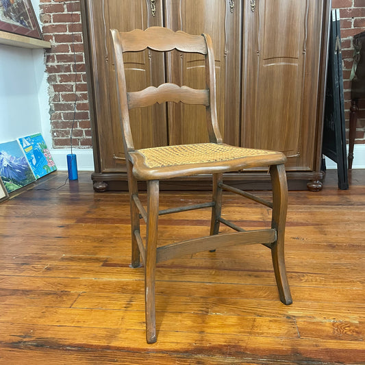 Vintage Ladder Back Wood Chair with Handwoven Cane Seat