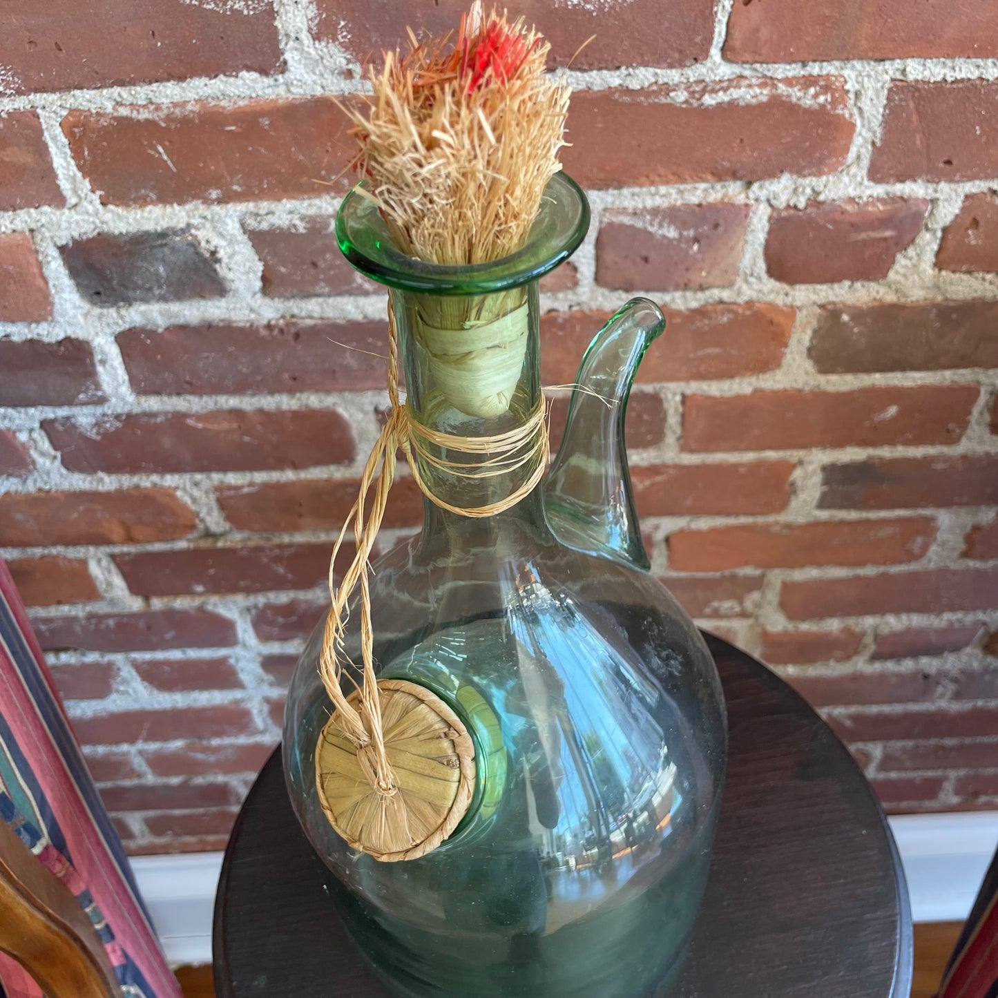 Vintage Italian Green Glass Wine Decanter with Ice Chamber & Stopper