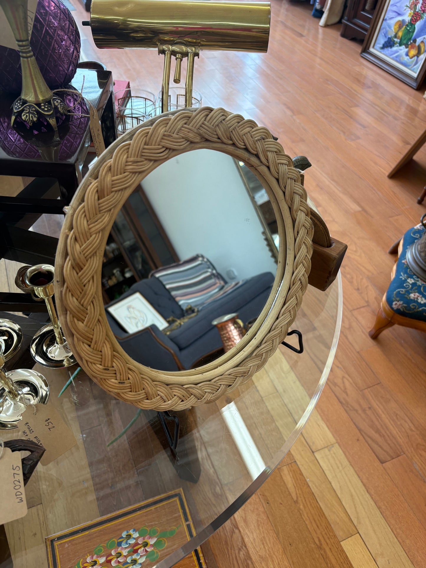 Vintage Braided Straw Round Wall Mirror – 12" Natural Woven Frame