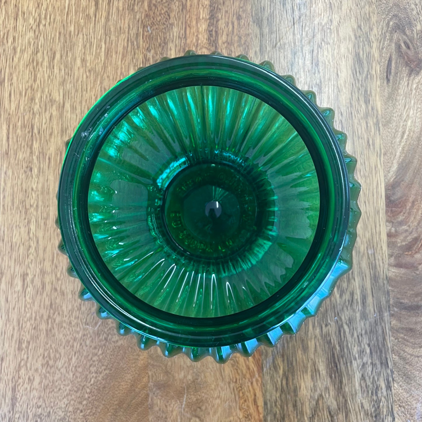 E.O. Brody G105 Emerald Green Ribbed Glass Pedestal Vase, Mid-Century