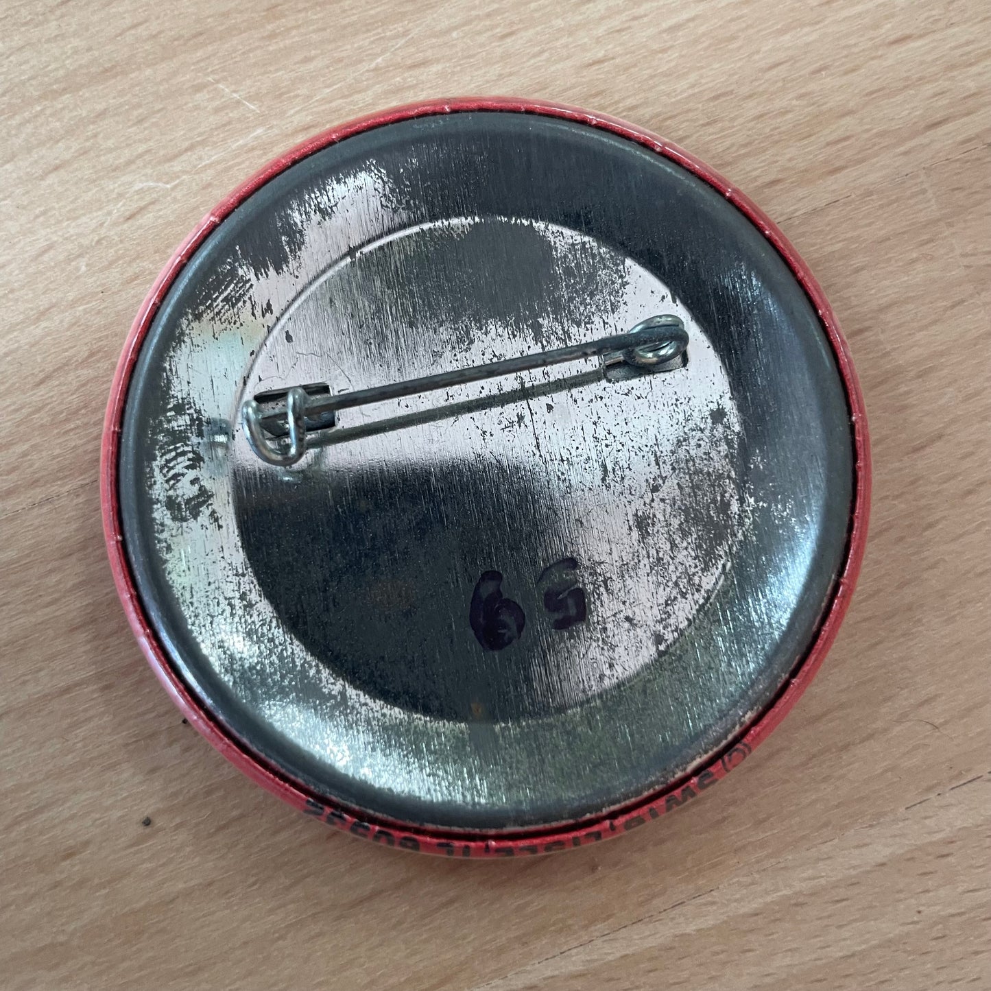 Vintage “Work is a Four Letter Word” Red Pinback Button – 2.25" Diameter