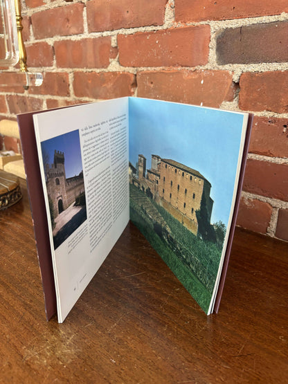 Ante Gradus book open to a plate of a castle landscape