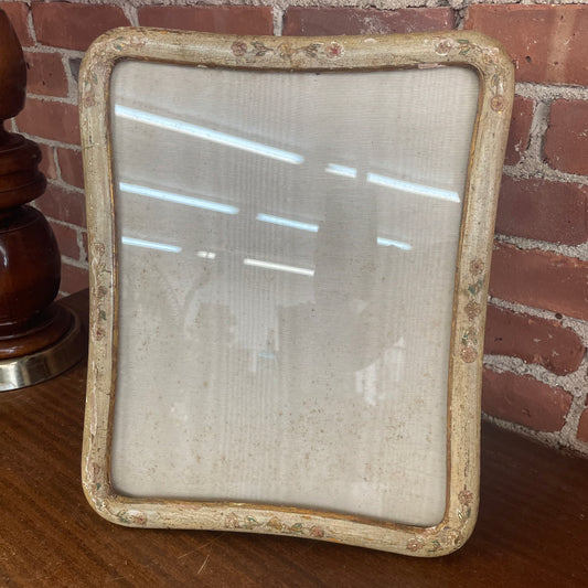 Antique Hand-Painted Wood Frame with Curved Glass – Floral Detail