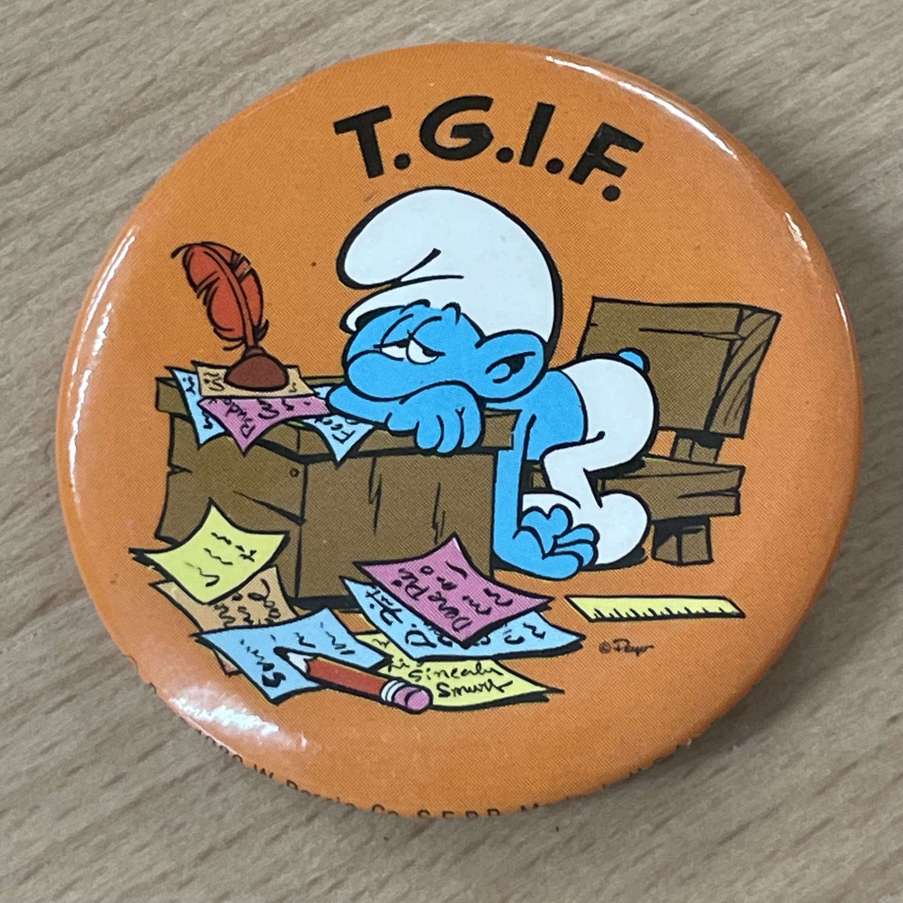 Vintage Smurfs TGIF Pinback Button – 1980s Collectible Cartoon Badge ...