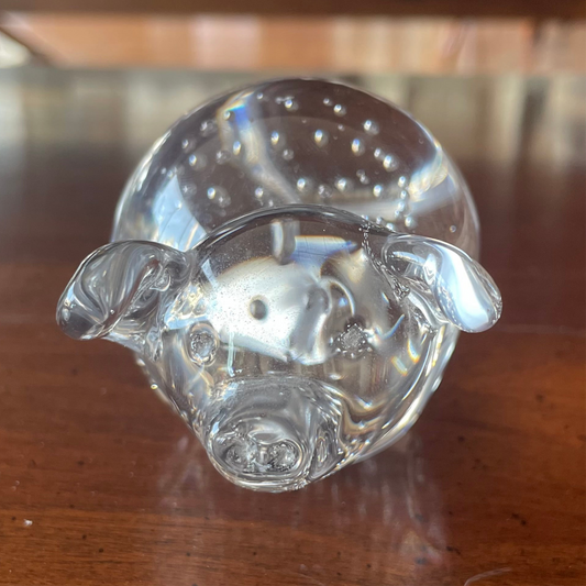 Clear Glass Pig Paperweight with Controlled Bubbles, 4" Long