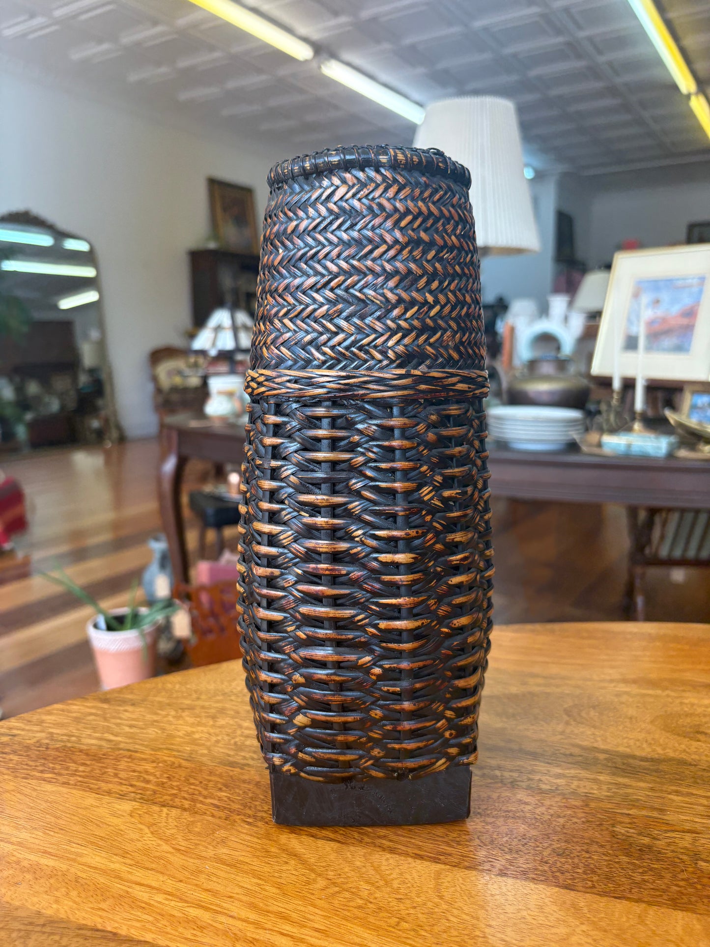 Vintage Filipino “Sibat” Basket with Hardwood Base, Palawan, Philippines