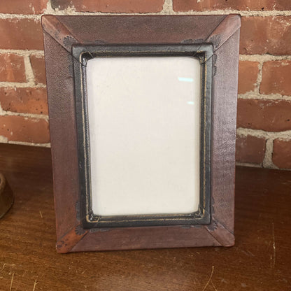 Embellished brown leather picture frame, front