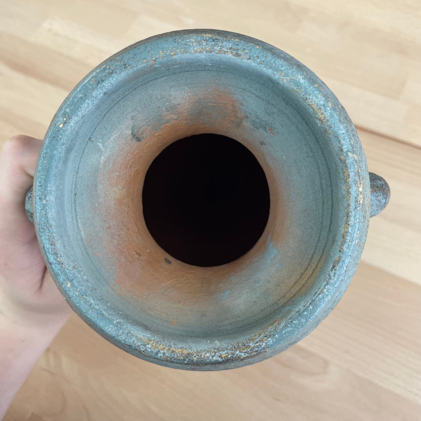 Vintage Amphora Pottery Vessel with Handles and Stand, Greco-Roman Style