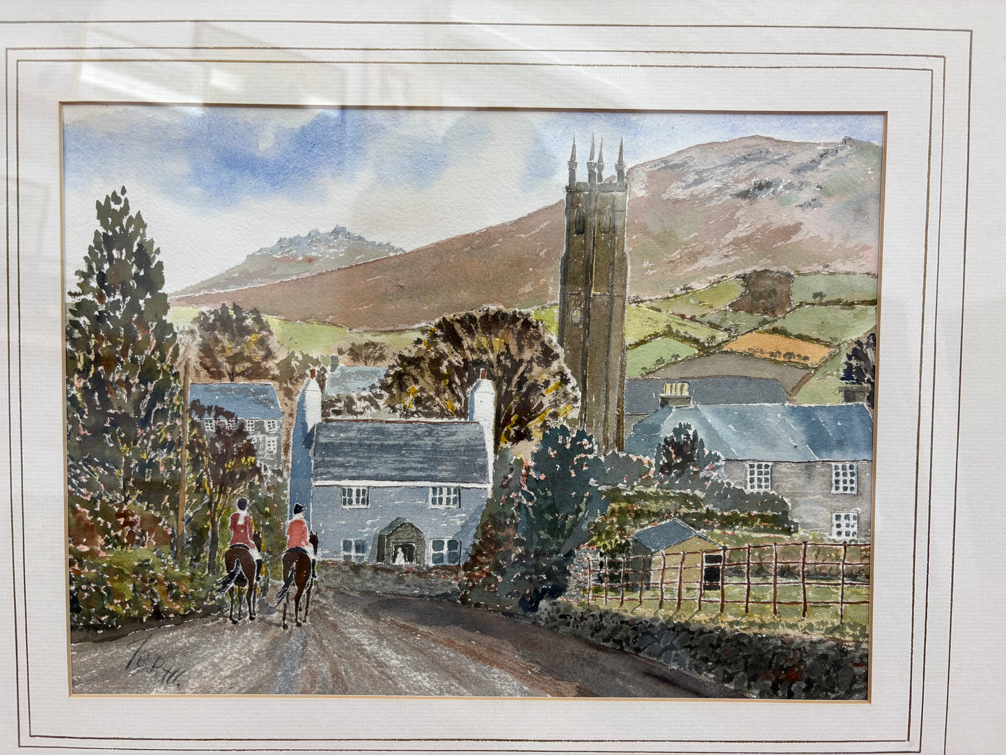 Signed English Countryside Watercolor – Framed Landscape, 26″ × 20.5″