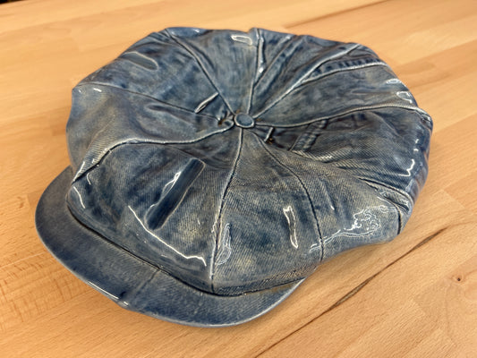 1970s Sittre Ceramic Denim Newsboy Cap – Signed “The Kid” Ashtray / Catchall
