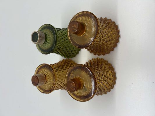 Diamond-Cut Votive Candle Holders, Set of 4 — 3 Amber, 1 Green