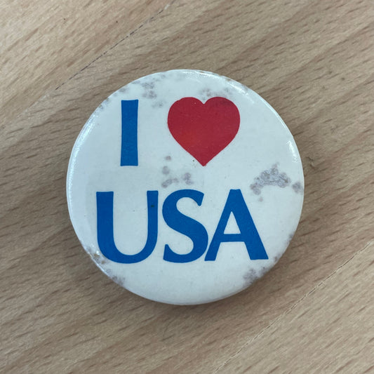 Vintage “I ❤️ USA” Patriotic Pinback Button – Red White & Blue – 1.25" Collectible Badge