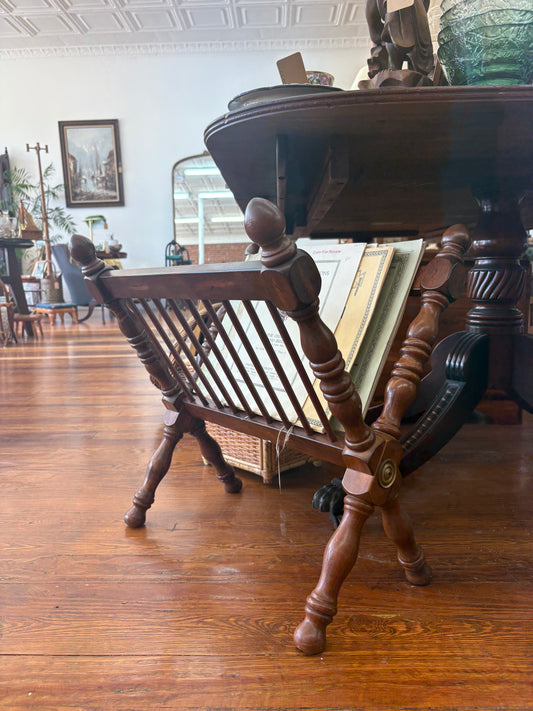 Victorian-Style Folding Wooden Magazine Rack with Turned Legs