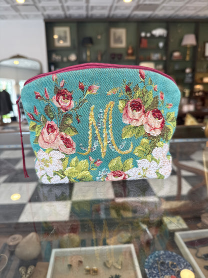 Monogrammed ‘M’ Floral Tapestry Pouch — Made in France