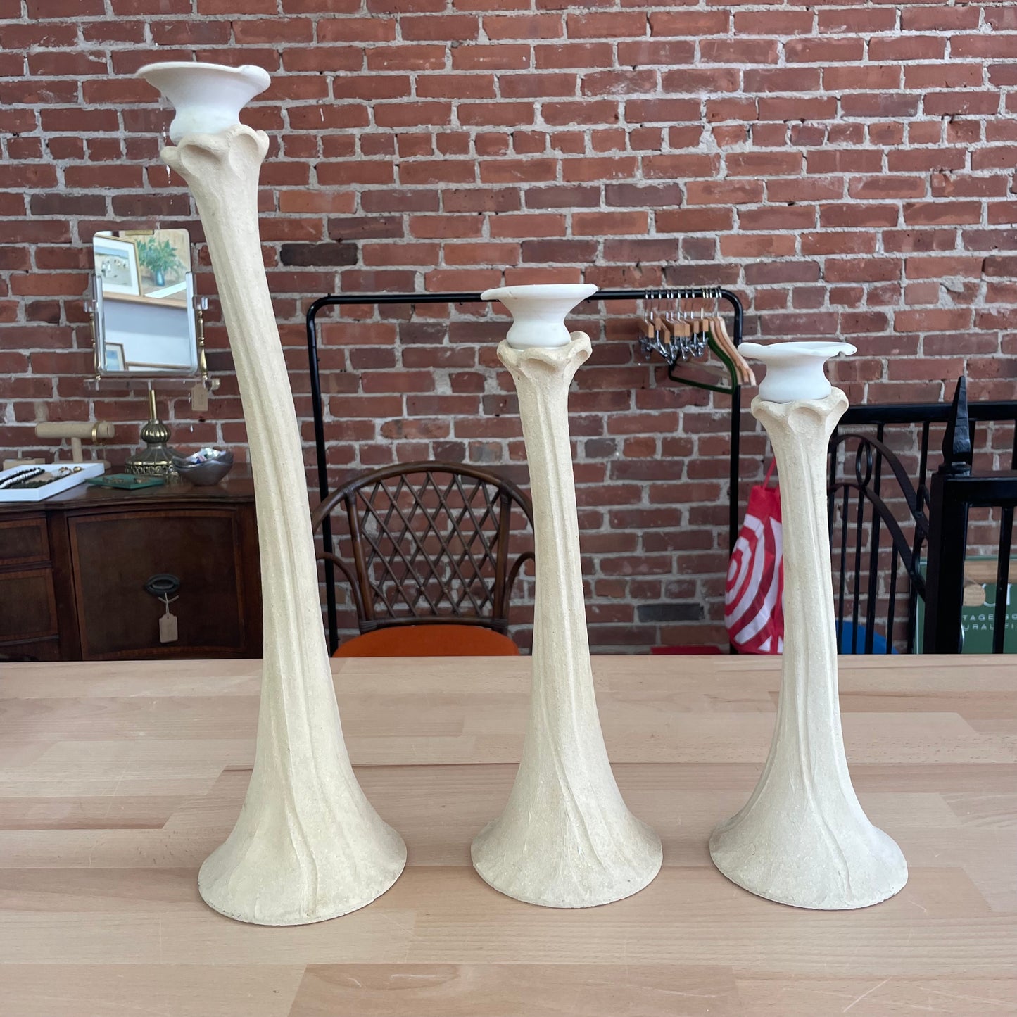 Whimsical Handmade Pottery Candlestick Trio | Sculptural Boho Candle Holders