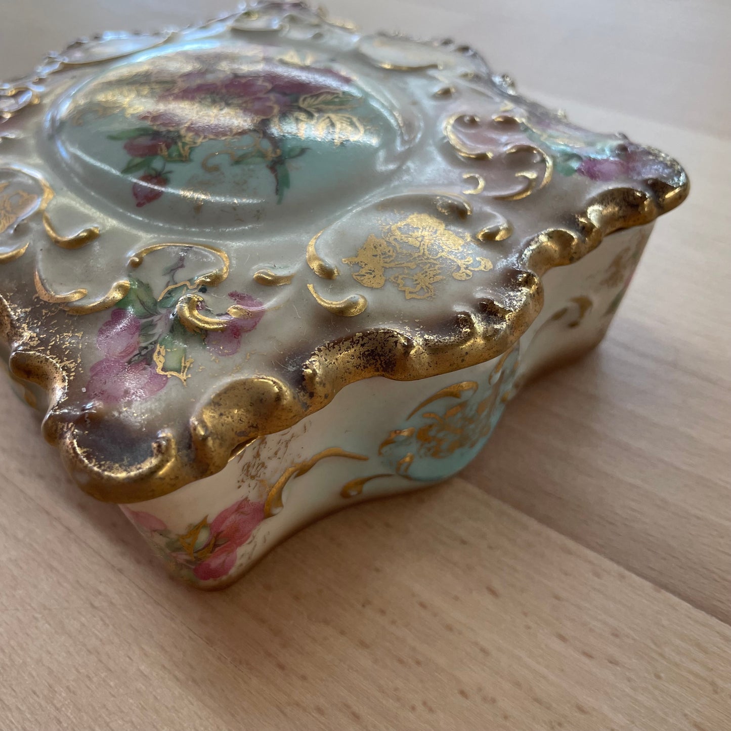 Lecot China Hand-Painted Floral Trinket Box with Gilded Detail