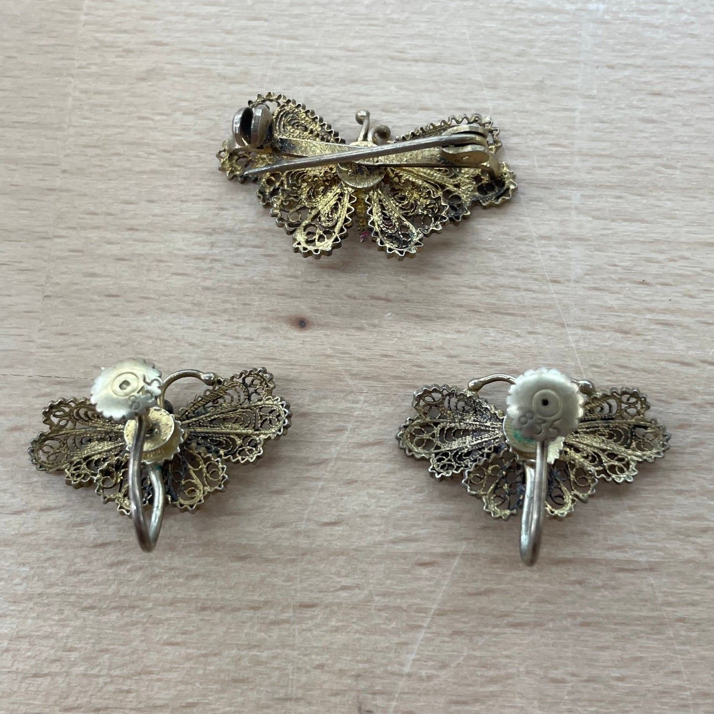 Butterfly Clip-On Earrings & Pin Set — Vintage Figural Jewelry