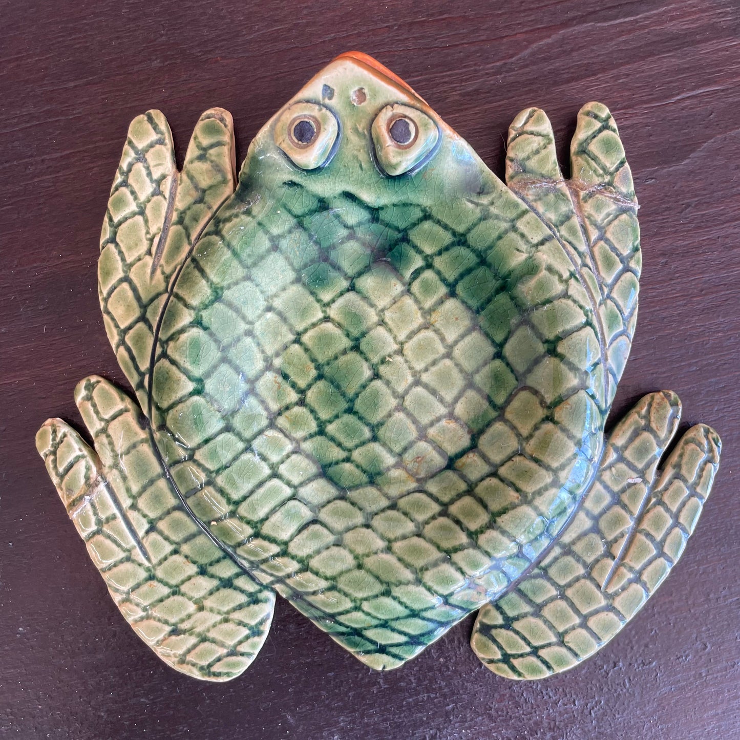 1970s Handmade Ceramic Frog Ashtray by Lawson – Signed & Repaired