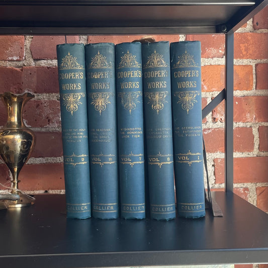 Cooper’s Works – Set of 5 Volumes (1, 7–10) Vintage Decorative Book Stack