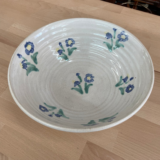 1984 Studio Pottery Bowl with Hand-Painted Blue Florals