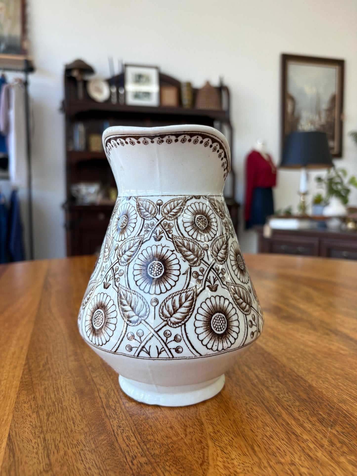 Vintage 1940s Old Hall England Earthenware Pitcher – Cream Glaze Ceramic Jug