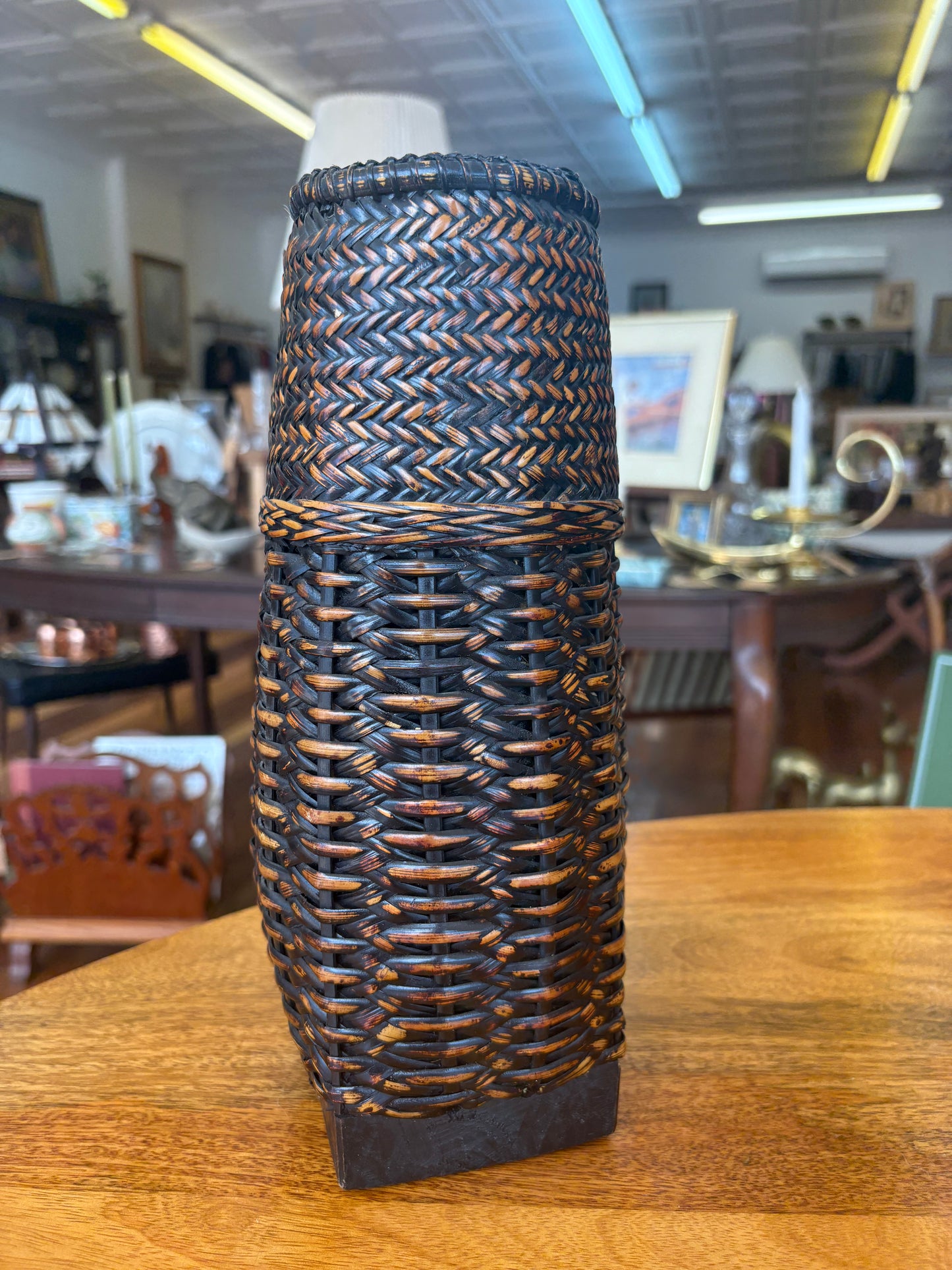 Vintage Filipino “Sibat” Basket with Hardwood Base, Palawan, Philippines