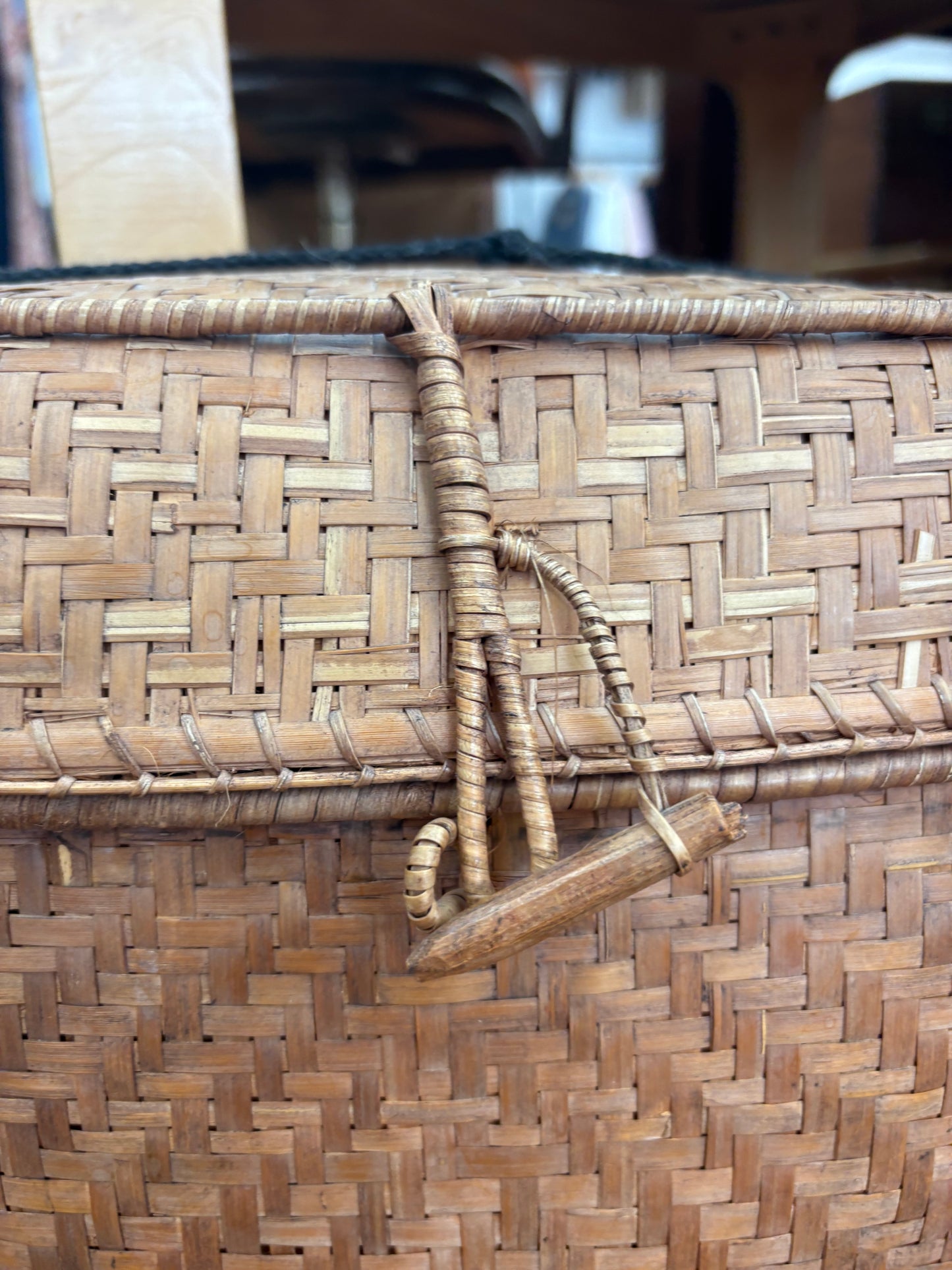 Filipino Igorot Woven Rice Basket Backpack – Bamboo & Rattan with Beaded Cord