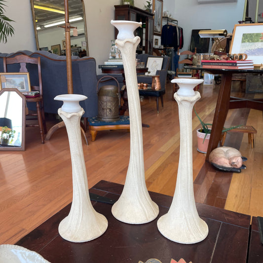 Whimsical Handmade Pottery Candlestick Trio | Sculptural Boho Candle Holders