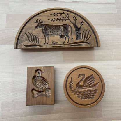 Gene Wilson hand-carved wooden springerle cookie molds — full set with stag, swan and bird designs