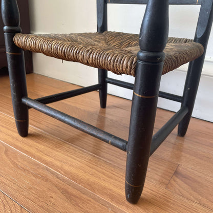 Vintage Hand-Painted Black Hitchcock Child's Chair with Rush Seat – photo 7 of 8