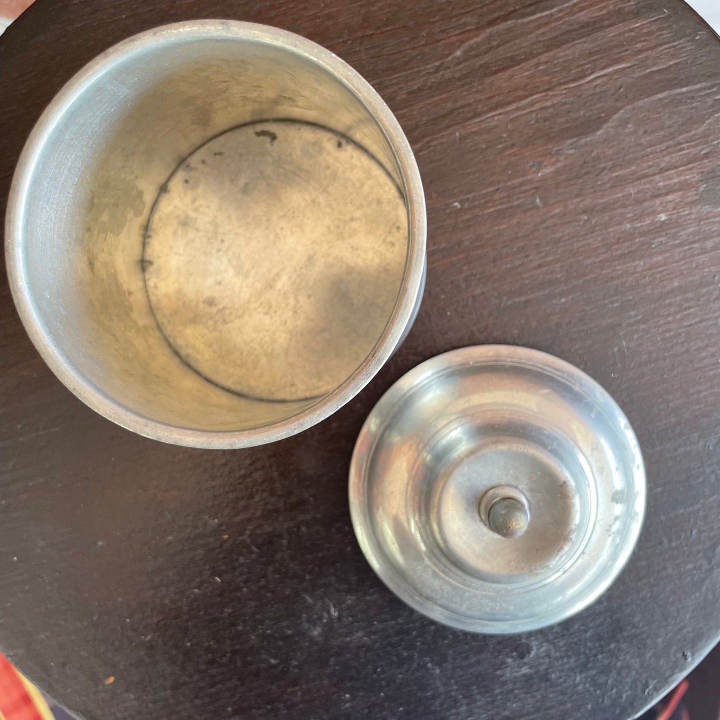 Vintage Pewter Storage Canister with Lid and Finial Handle (Marked Base)