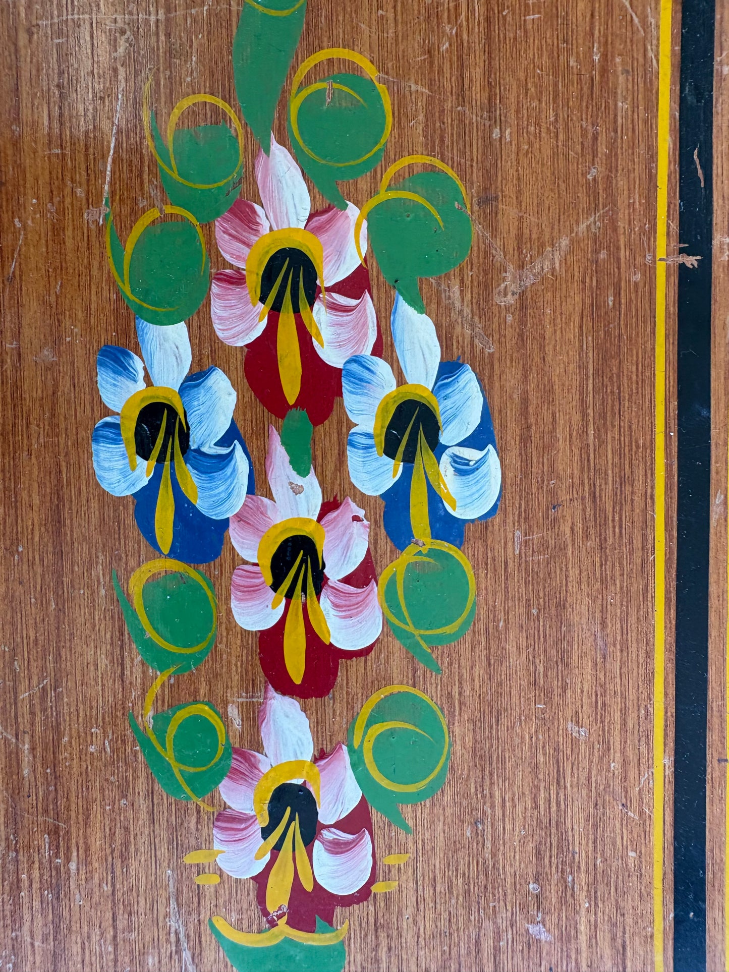 1966 J.S. Ebersol Hand-Painted Folk Art Footstool – Pennsylvania Dutch, 14″