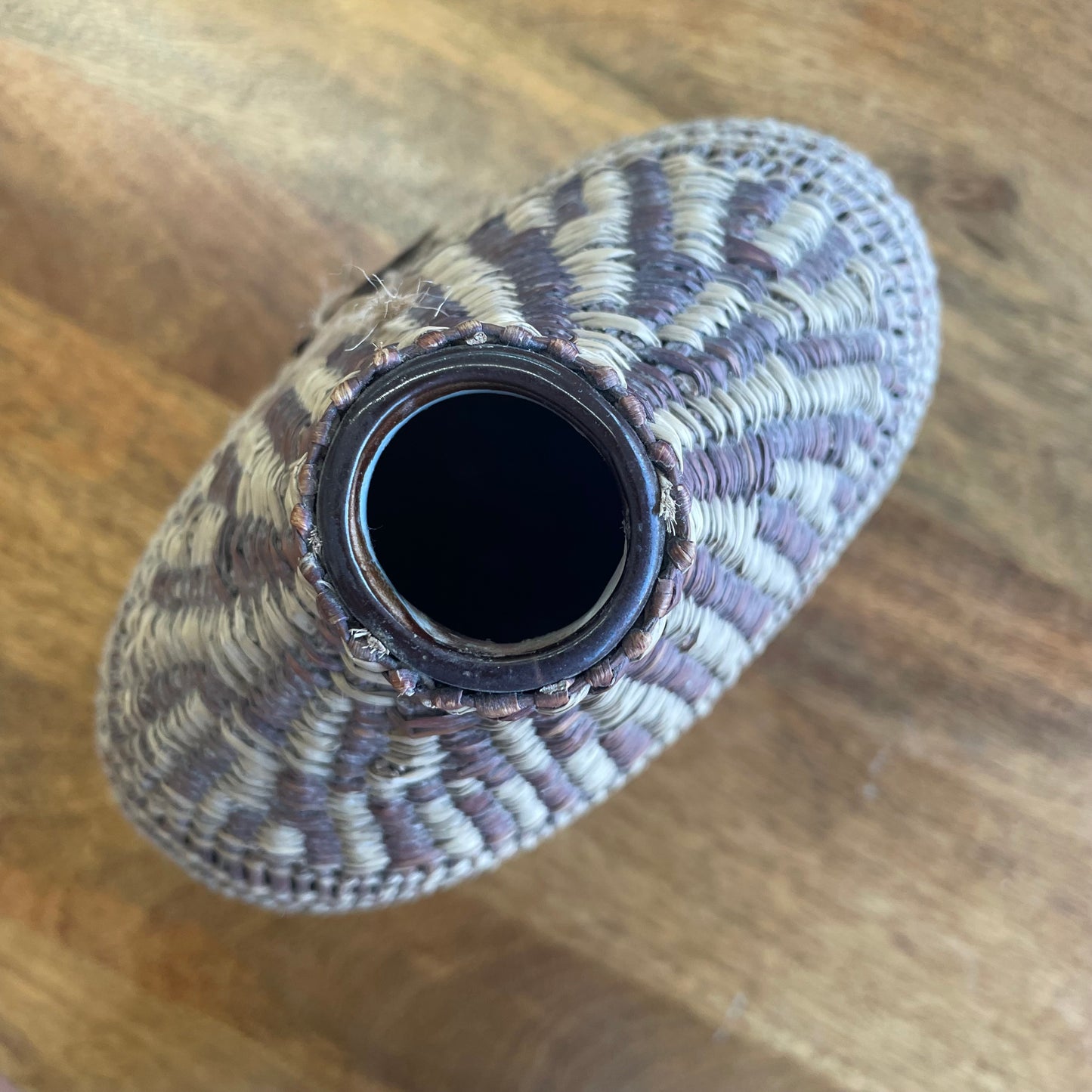 Handwoven Brown Rattan Vase – Tapered Organic Shape