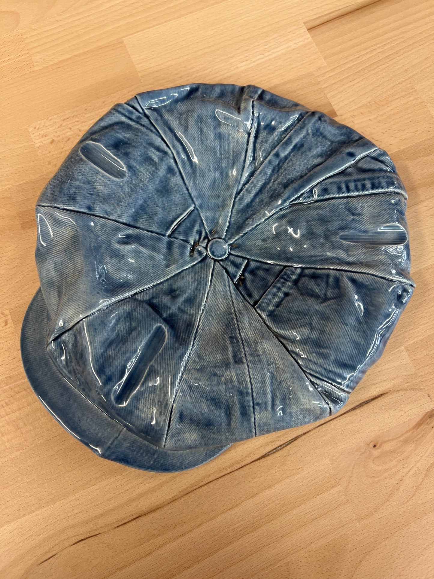 1970s Sittre Ceramic Denim Newsboy Cap – Signed “The Kid” Ashtray / Catchall
