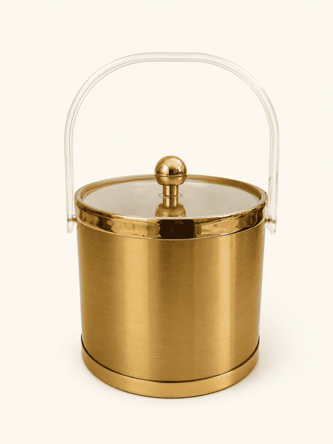 Culver gold and lucite ice bucket with arched handle, front view