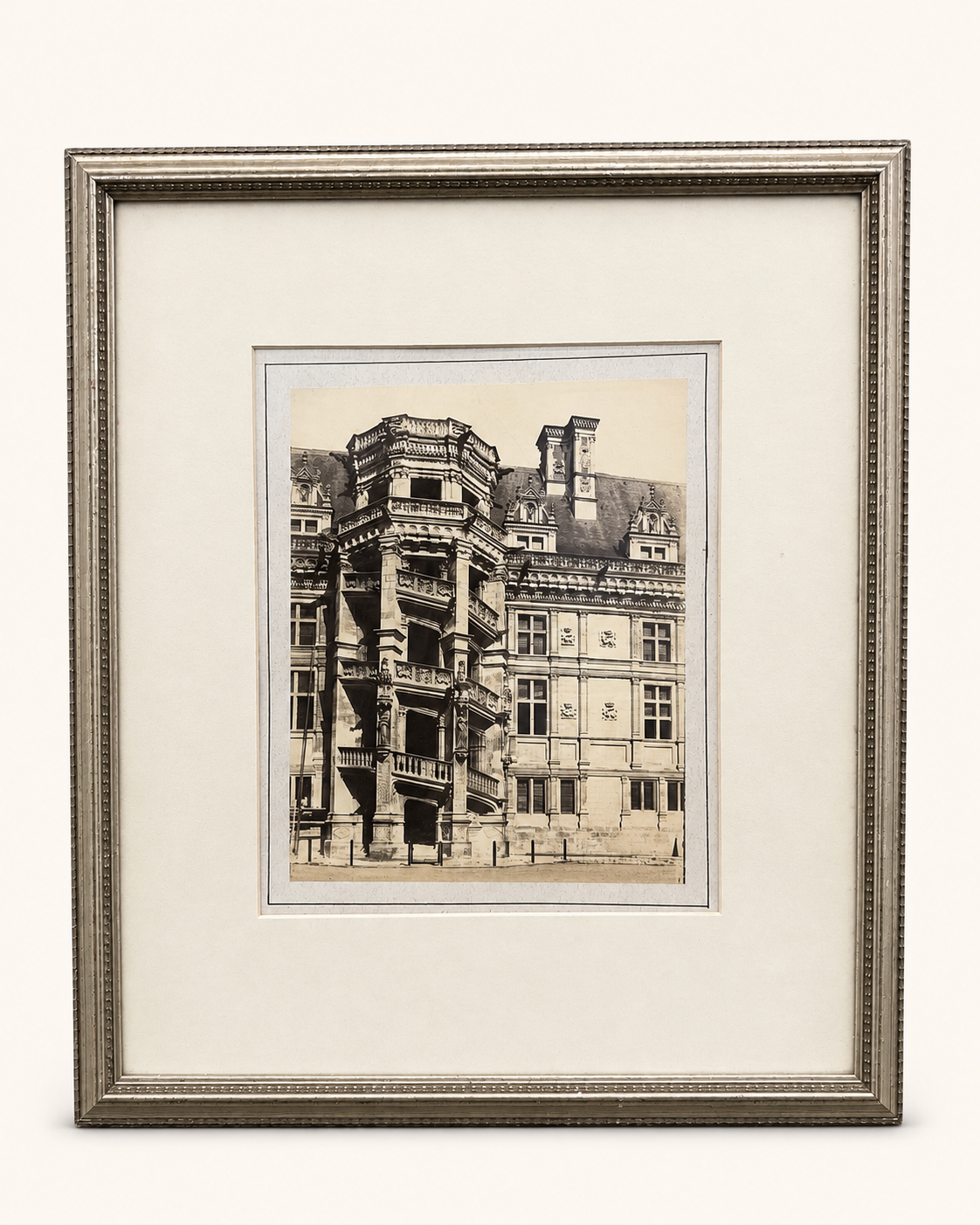 Antique Photograph of the François I Staircase, Château de Blois — Albumen Print, Framed