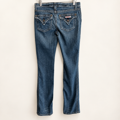 Vintage Y2K Hudson Low-Rise Bootcut Jeans — Union Jack Flap Pockets, Size 28