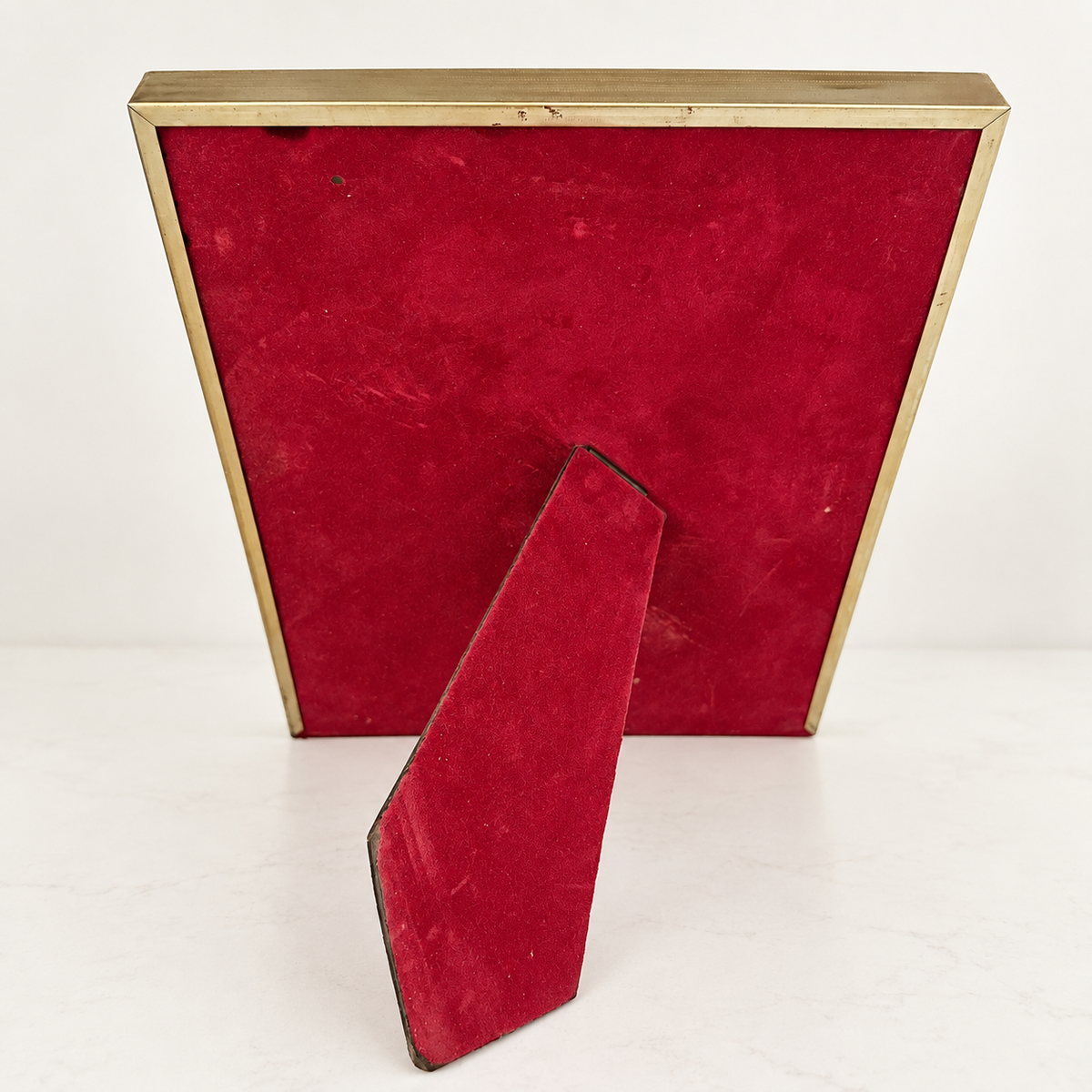 Vintage Brushed Gold Metal Picture Frame with Red Velvet Easel Back
