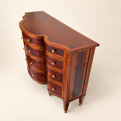 Right bank of serpentine drawers on the Maitland-Smith mahogany commode