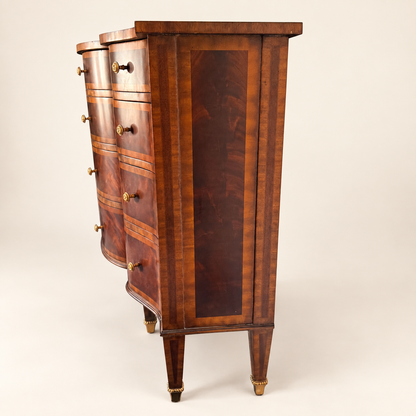 Overhead view of the commode with two drawers open, showing the shaped top