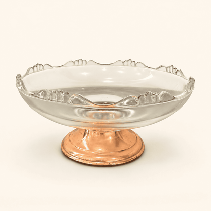 Princess House Glass Pedestal Compote — Scalloped Edge, Copper Base